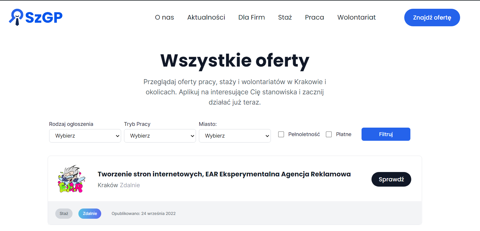 Oferty Sta u Szkolna Gie da Pracy